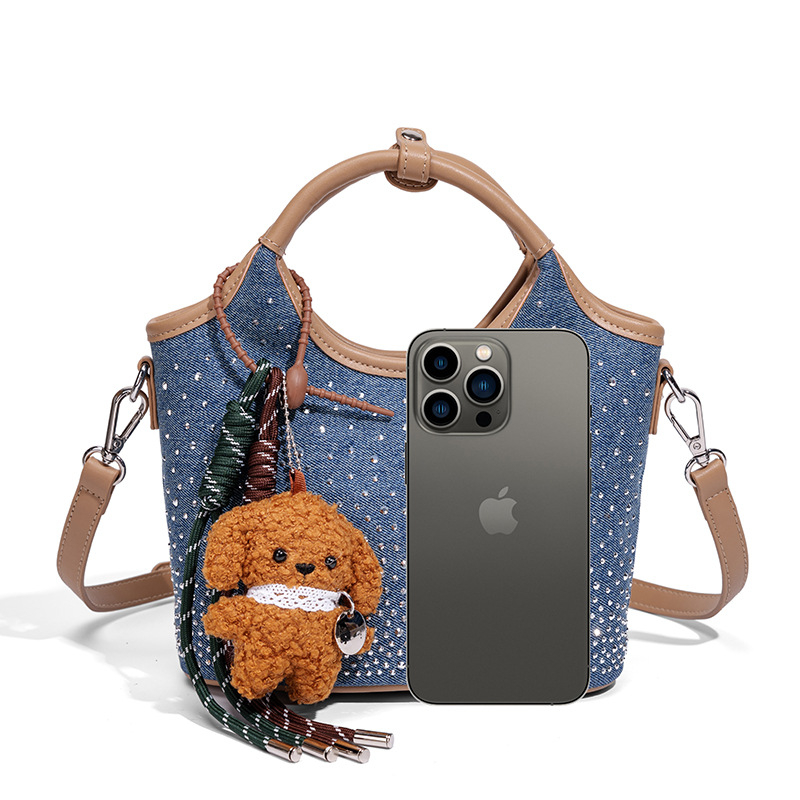 Yimaner rhinestone bucket tote torba, košarasti urban dizajn, magnetsko zatvaranje, poliesterska podstava, unutarnja džep sa zipom
