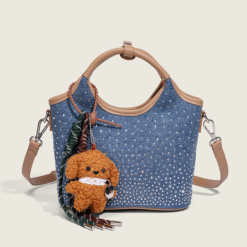 Yimaner rhinestone bucket tote torba, košarasti urban dizajn, magnetsko zatvaranje, poliesterska podstava, unutarnja džep sa zipom