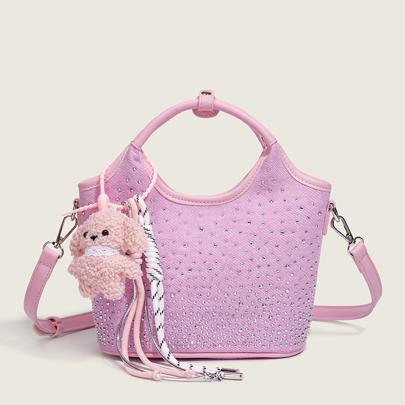 Yimaner rhinestone bucket tote torba, košarasti urban dizajn, magnetsko zatvaranje, poliesterska podstava, unutarnja džep sa zipom