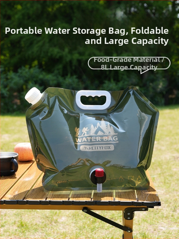 Kültéri víztároló tasak 8 L csap, összecsukható, élelmiszer-minőségű PE+PA+PET