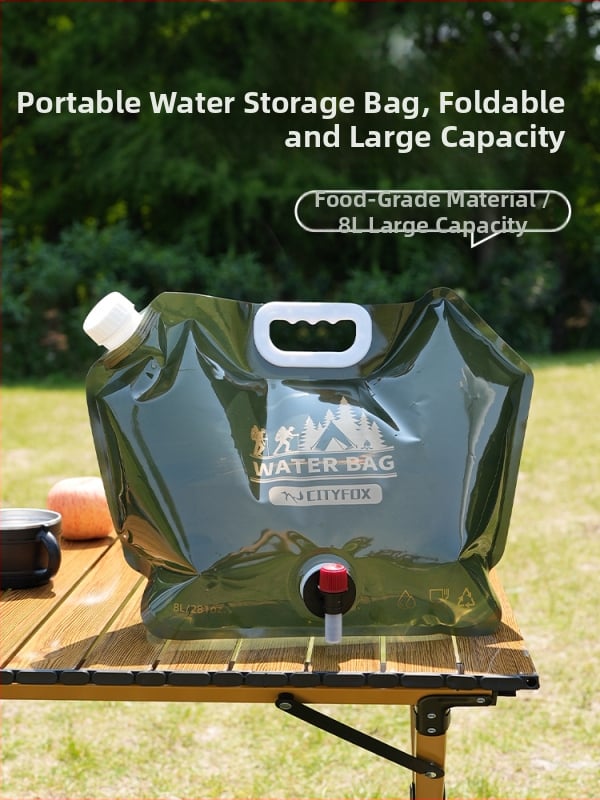 Kültéri víztároló tasak 8 L csap, összecsukható, élelmiszer-minőségű PE+PA+PET