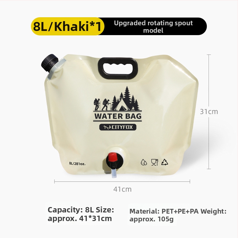 Kültéri víztároló tasak 8 L csap, összecsukható, élelmiszer-minőségű PE+PA+PET