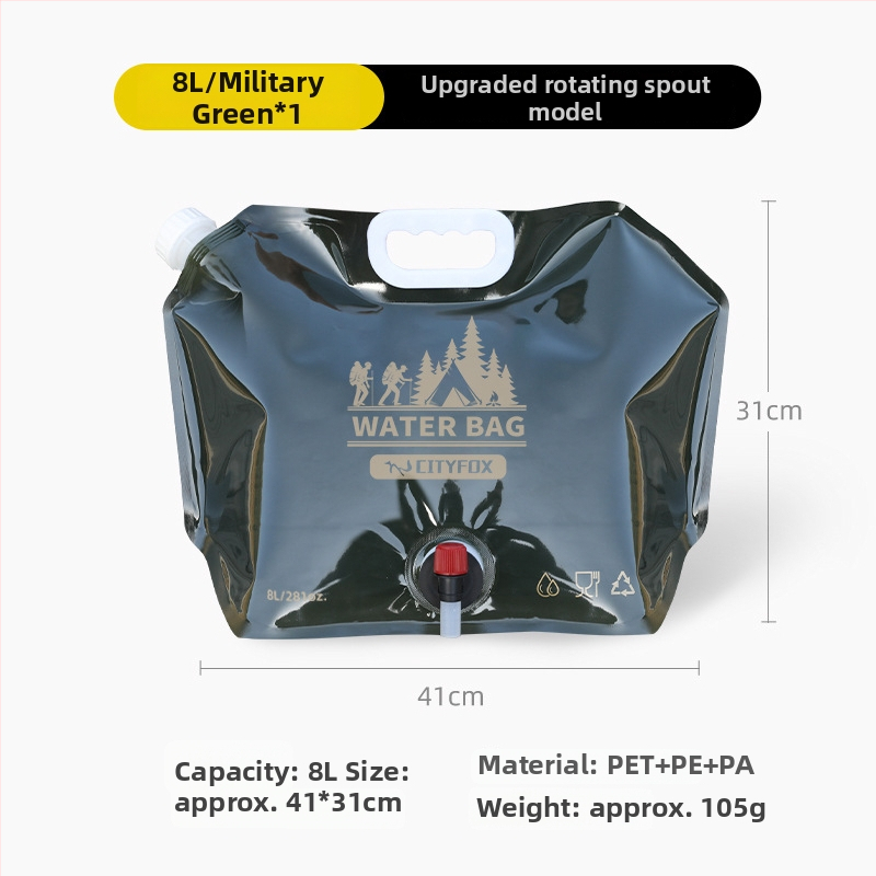 Kültéri víztároló tasak 8 L csap, összecsukható, élelmiszer-minőségű PE+PA+PET