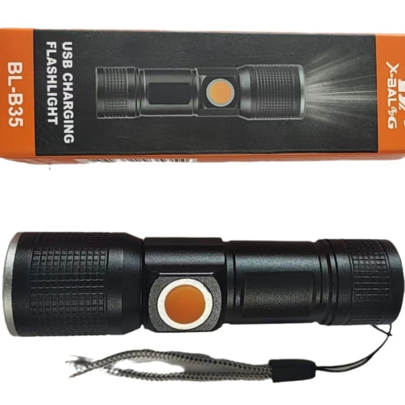 LED аварийно фенерче, USB презареждане, регулируем фокус, дълъг обсег до 500 m, корпус от алуминиева сплав
