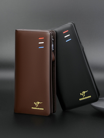 Muški dugački novčanik sa zatvaračem, gradski minimalistički dizajn, PU koža, jednobojni uzorak, više pretinaca za kartice, brend Fengbaodaishu