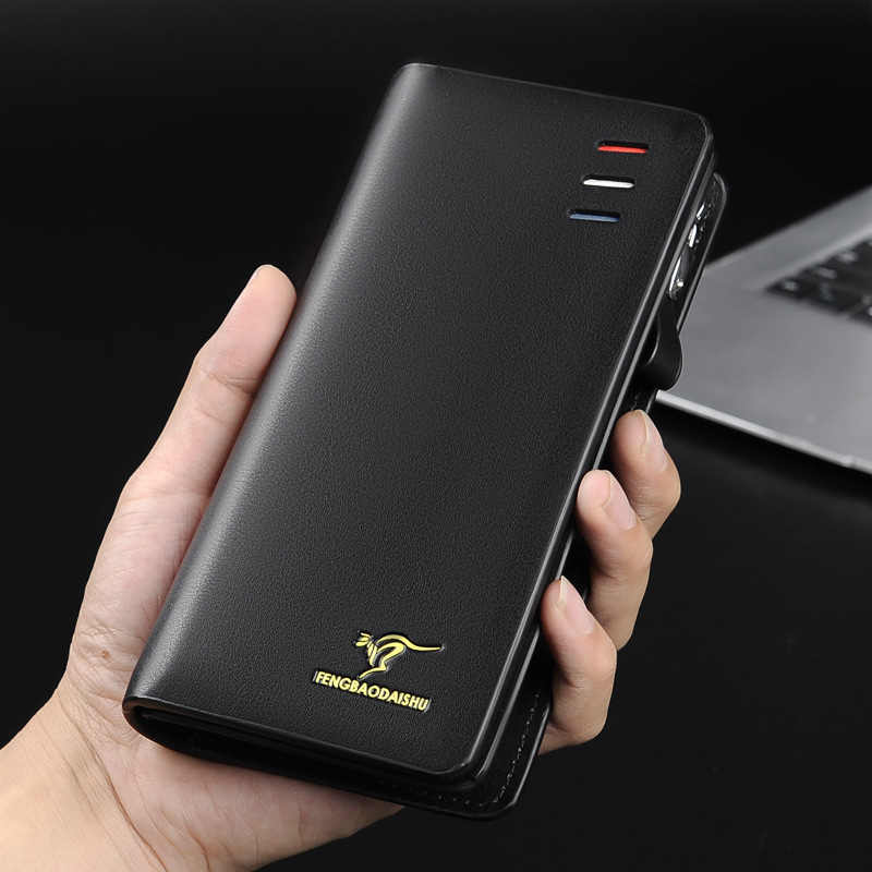 Muški dugački novčanik sa zatvaračem, gradski minimalistički dizajn, PU koža, jednobojni uzorak, više pretinaca za kartice, brend Fengbaodaishu