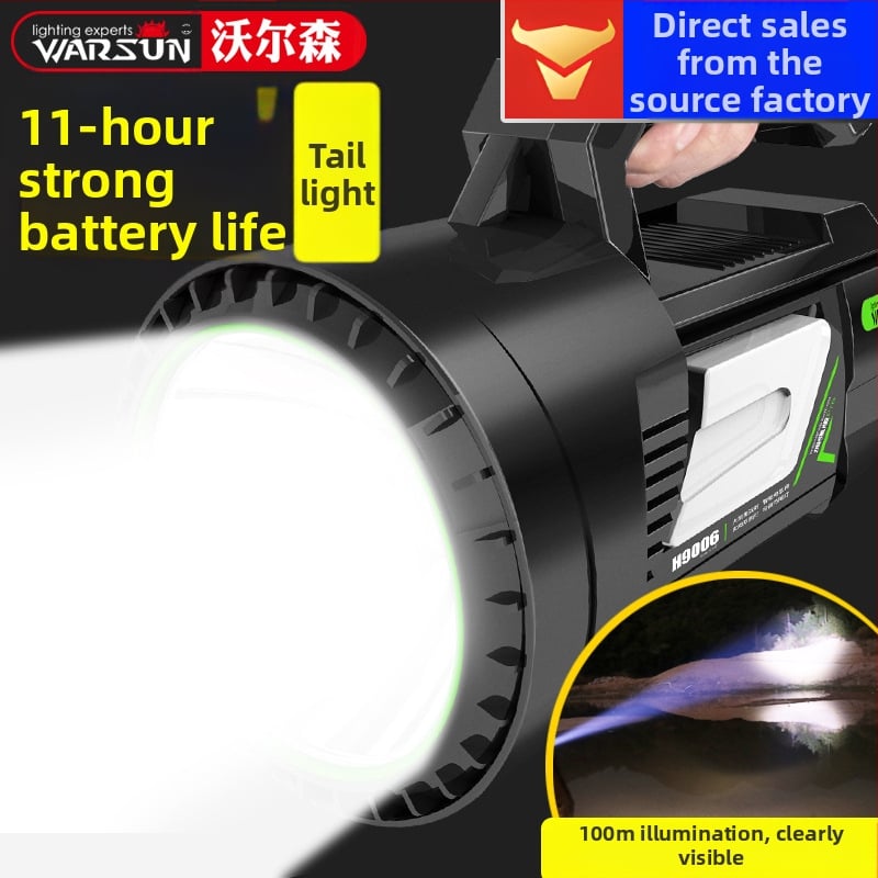 H9006 Презареждащ LED прожектор — Алуминиев корпус, преносим дълъг обсег, лъч над 500 метра