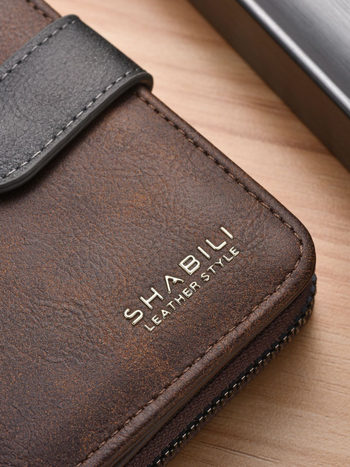 Férfi PU cipzáros pénztárca többkártyás rekeszekkel, nagy kapacitású, kopásálló