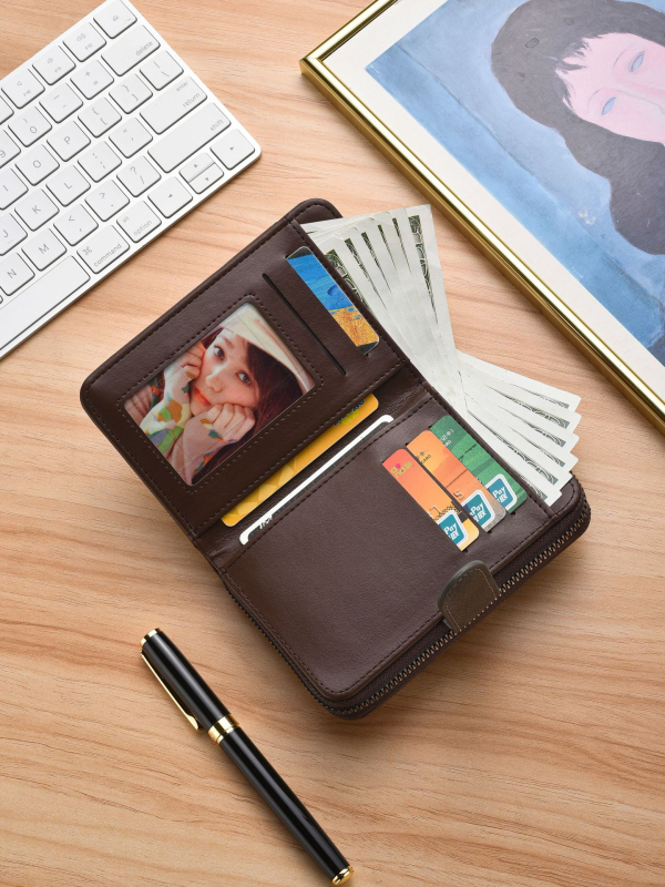 Férfi PU cipzáros pénztárca többkártyás rekeszekkel, nagy kapacitású, kopásálló