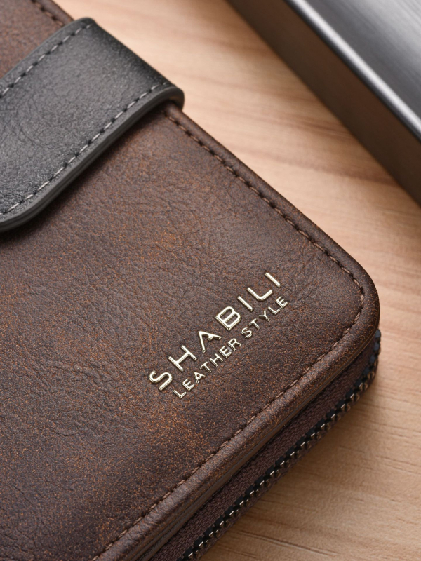 Férfi PU cipzáros pénztárca többkártyás rekeszekkel, nagy kapacitású, kopásálló