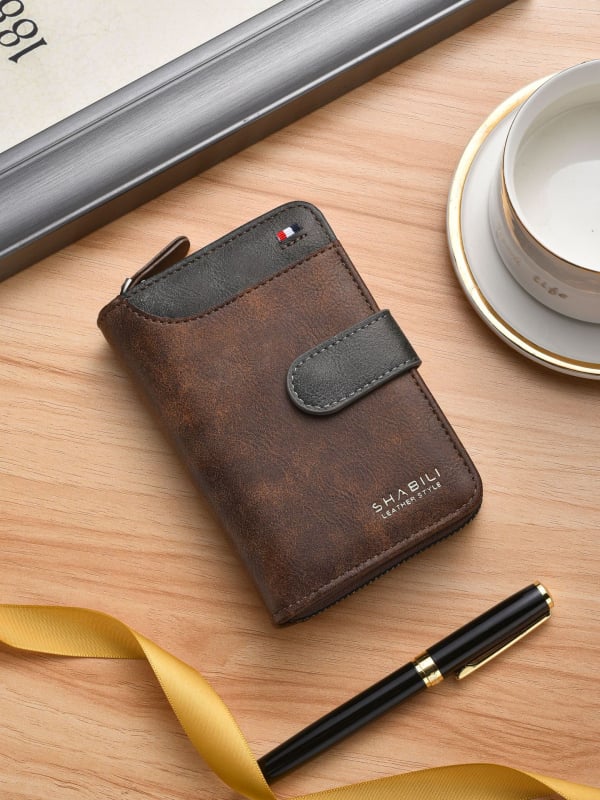 Férfi PU cipzáros pénztárca többkártyás rekeszekkel, nagy kapacitású, kopásálló