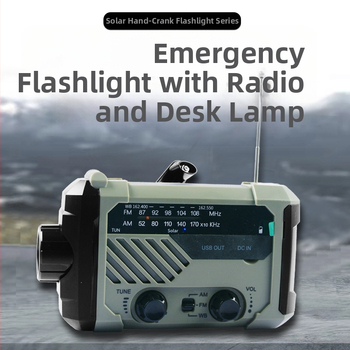 Ръчно задвижвано радио-фенерче – LED 3W, батерия 2000mAh, ръчно въртене и соларно захранване, водоустойчиво, 360° въртящо се аварийно осветление