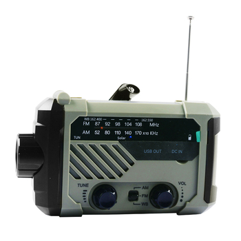 Ръчно задвижвано радио-фенерче – LED 3W, батерия 2000mAh, ръчно въртене и соларно захранване, водоустойчиво, 360° въртящо се аварийно осветление