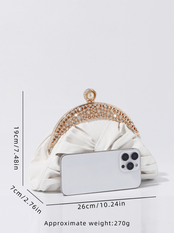 Dumpling-stil PU crossbody torba s kristalima, lančani remen i zatvarač