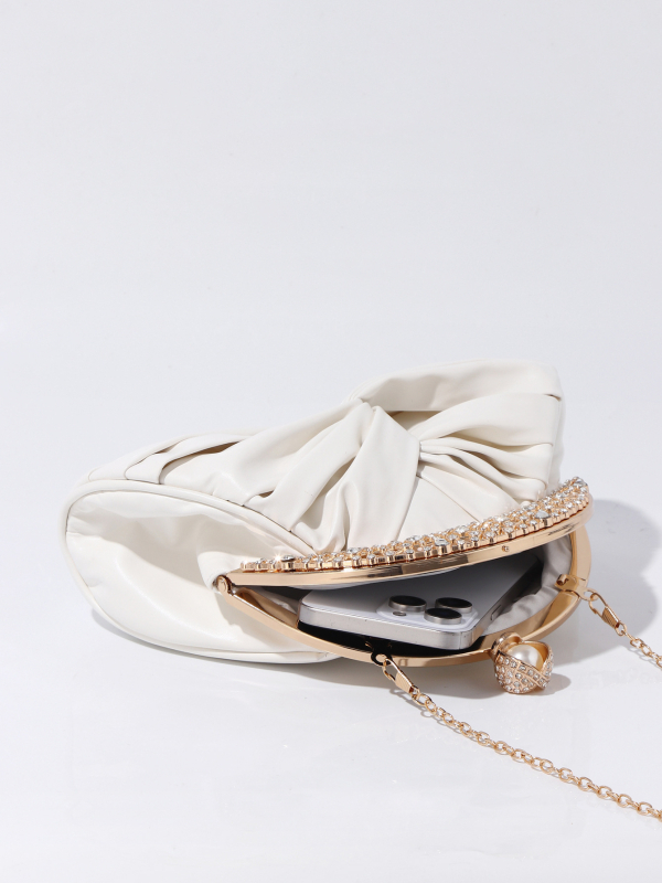 Dumpling-stil PU crossbody torba s kristalima, lančani remen i zatvarač