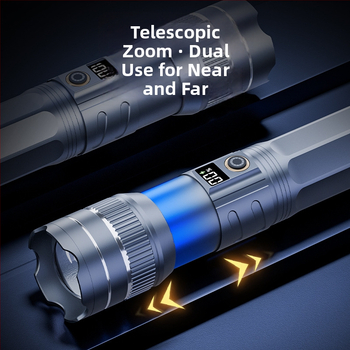 Фенер Sharp Leopard LED: 20W лазер, алуминиева сплав, 7000 mAh, обхват над 500 м, 360° въртене, презареждаем, зарядно в комплекта