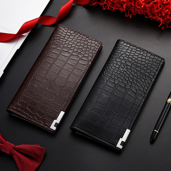 Férfi hosszú pénztárca cipzárral, PU bőr, krokodil mintával, több kártyatartóval, ultrakönnyű és vízálló