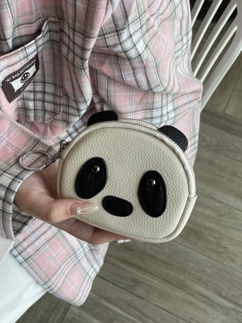 Novčanik za sitne u obliku panda, s dvostrukim zatvaračem, od kože prvog sloja teleće kože, jednoslojni dizajn