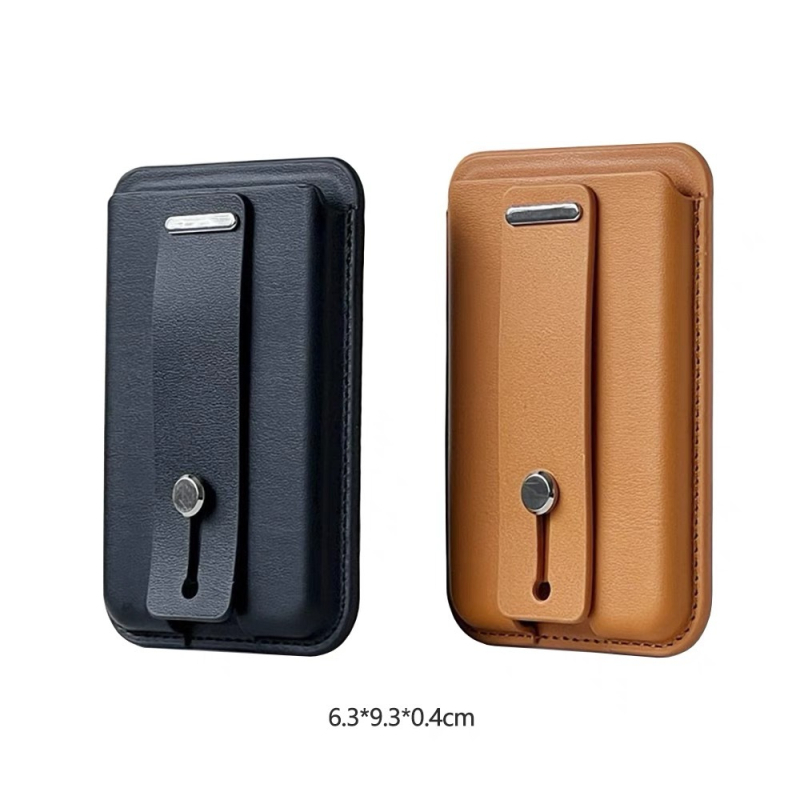 Magnetski kožni držač kartica s držalom za telefon za iPhone 12–16 – 13PU koža + metalni kaiš; prilagodba logotipa