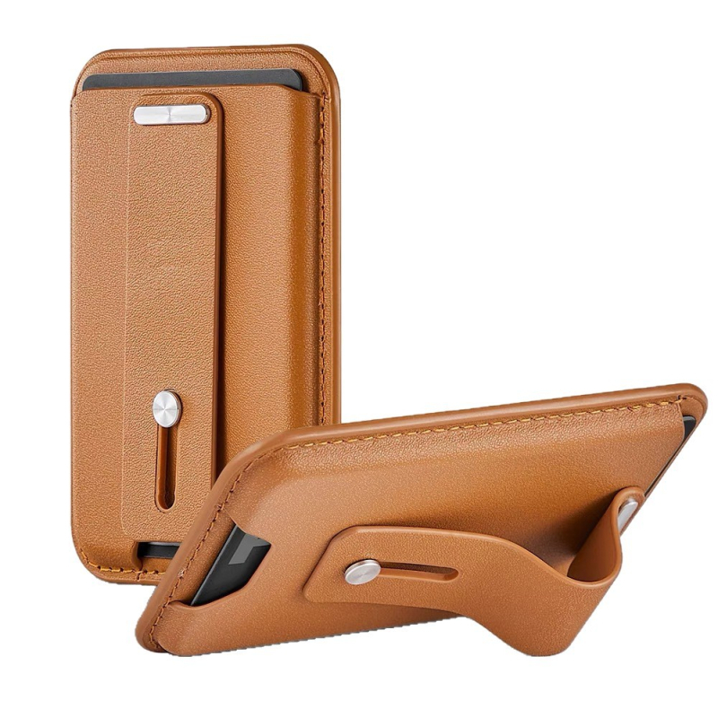 Magnetski kožni držač kartica s držalom za telefon za iPhone 12–16 – 13PU koža + metalni kaiš; prilagodba logotipa