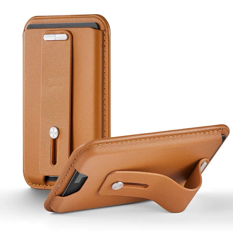 Magnetski kožni držač kartica s držalom za telefon za iPhone 12–16 – 13PU koža + metalni kaiš; prilagodba logotipa