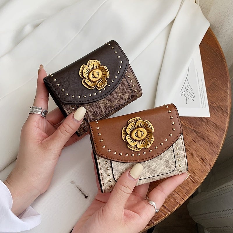 Ženski držač kartica Camellia, cvjetni uzorak, PU materijal, proširiva funkcija, podstava od poliestera