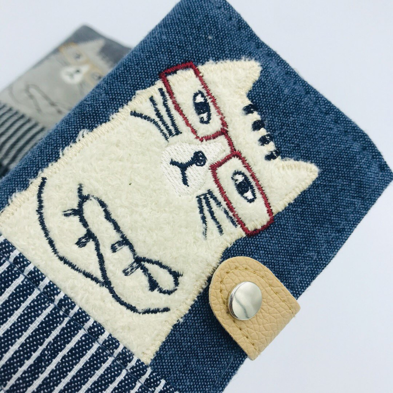 Višeslojni držač kartica s izvezenim mačjim motivom, od platna, svjež i sladak stil, unisex