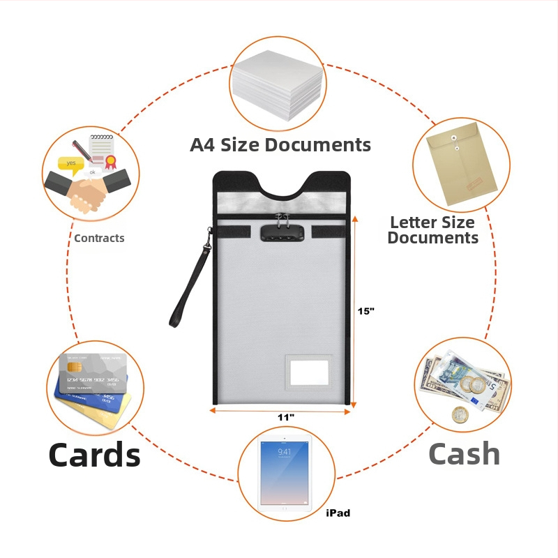 Τσάντα εγγράφων, ανθεκτική στη φωτιά και στο νερό, από σιλικόνη συνθετικό ύφασμα, κλείσιμο με φερμουάρ, απλός σχεδιασμός — Xinjie