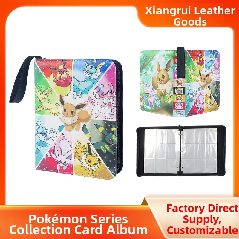 Pokémon kartični album s PU kožom i zatvaračem – anime uzorak, unisex, Xiangrui, proljeće 2025, vodootporan, izuzetno lagan