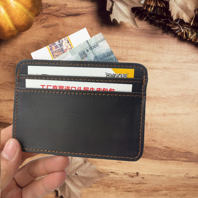 Držač kartica od prave kože, ultra-tankog dizajna, jedinstven dizajn, kompaktni novčanik za kovance, otmjen stil, unisex