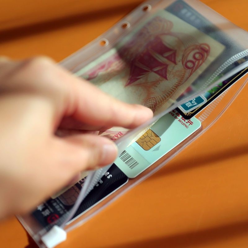 Mapă cu fermoar PVC transparent pentru documente, cu pagini interioare PVC, construcție Paper Brick