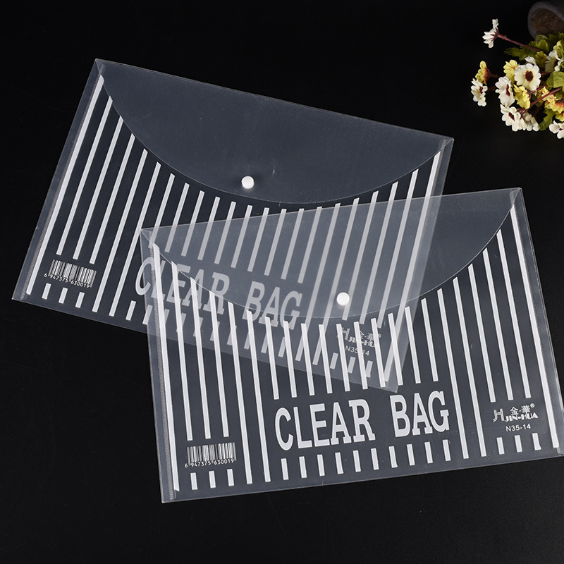 Dosar de documente PP transparent cu închidere snap-on, dosar cu dungi