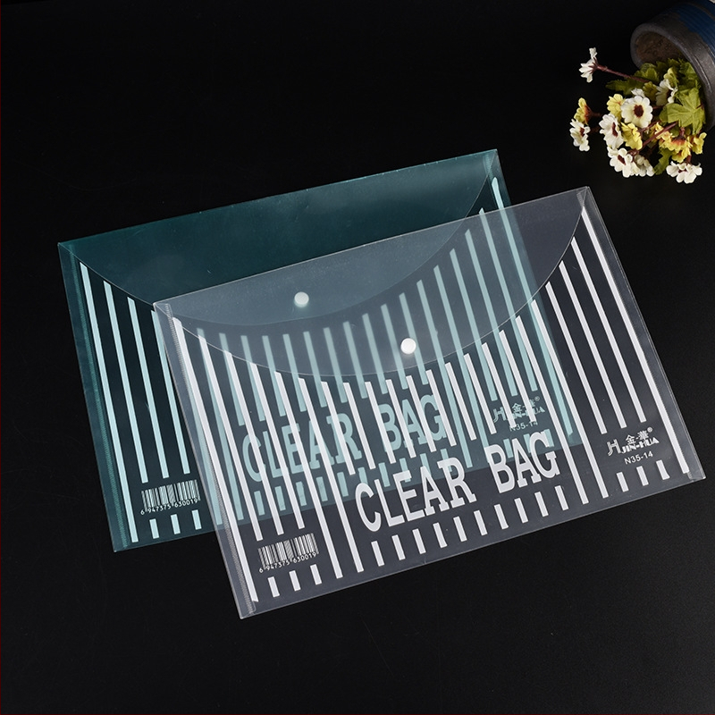 He Hong PP caurspīdīgs dokumentu maisiņš ar sprādzes aizdari, svītrainā dokumentu mapīte