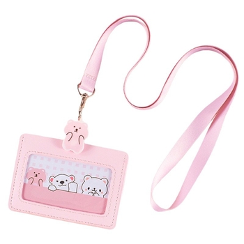 PU имитационна кожена държач за карти с шнур, стил карикатура, множество слотове за карти, защитен калъф