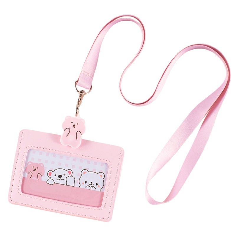 PU имитационна кожена държач за карти с шнур, стил карикатура, множество слотове за карти, защитен калъф