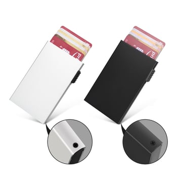 RFID kártyatartó alumínium ötvözetből pop-up dizájnnal, anti-fraud védelem, uniszex, utazási stílus