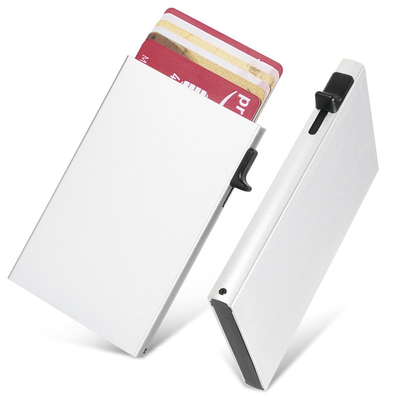 RFID kártyatartó alumínium ötvözetből pop-up dizájnnal, anti-fraud védelem, uniszex, utazási stílus
