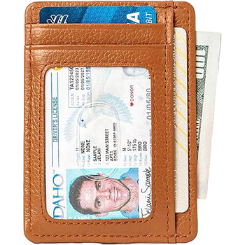 Portcard din piele naturală, ultra-subțire, cu sloturi multiple pentru carduri, personalizabil, anti-demagnetizare