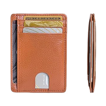 Portcard din piele naturală, ultra-subțire, cu sloturi multiple pentru carduri, personalizabil, anti-demagnetizare