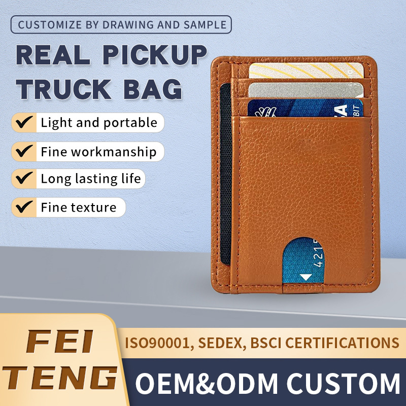 Portcard din piele naturală, ultra-subțire, cu sloturi multiple pentru carduri, personalizabil, anti-demagnetizare