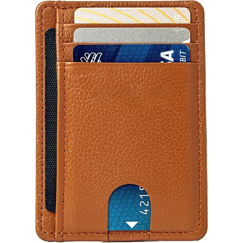 Portcard din piele naturală, ultra-subțire, cu sloturi multiple pentru carduri, personalizabil, anti-demagnetizare