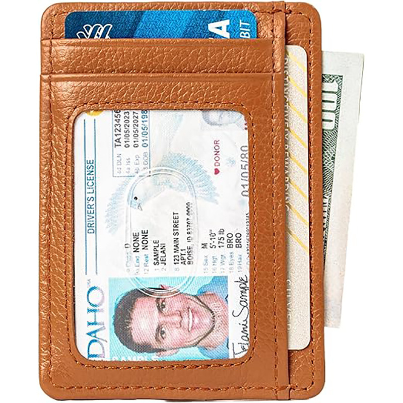 Portcard din piele naturală, ultra-subțire, cu sloturi multiple pentru carduri, personalizabil, anti-demagnetizare