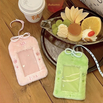 Плюшен държач за карти с мотив сакура — сладък калъф за карти от полиестер