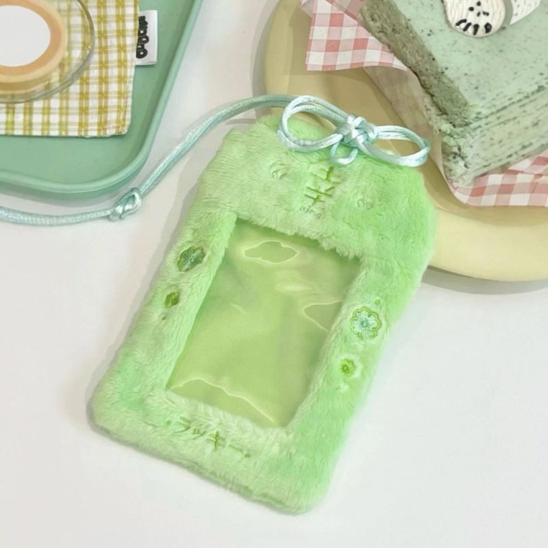 Плюшен държач за карти с мотив сакура — сладък калъф за карти от полиестер