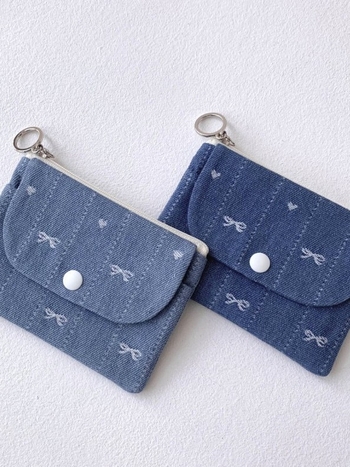 Portofel din denim cu model fundă – Unisex, pentru carduri/ID, căptușeală din poliester, primăvara 2025