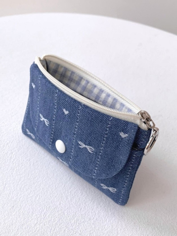 Portofel din denim cu model fundă – Unisex, pentru carduri/ID, căptușeală din poliester, primăvara 2025