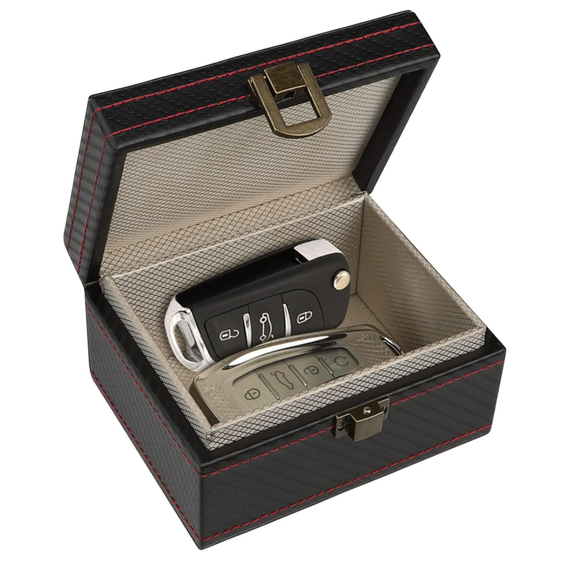 Geantă pentru chei din fibră de carbon cu protecție RFID, cusută, cu căptușeală nanoshielding