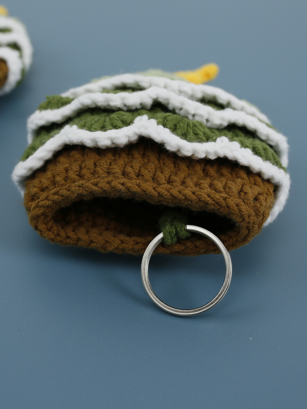 Geantă pentru chei croşetată din lână, model dungat, cu un buzunar pliabil, stil proaspăt și dulce, lucrată manual