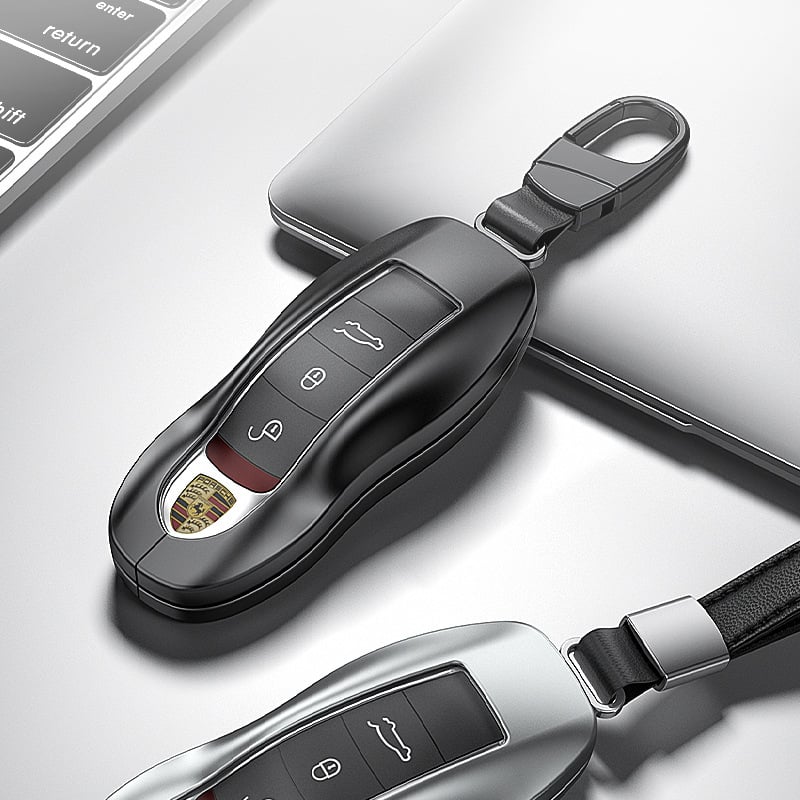 Θήκη κλειδιού Porsche, κράμα αλουμινίου, δερμάτινο λουράκι, υψηλής ποιότητας στυλ, συμβατή με Cayenne, 911 και Panamera, δυνατότητα εξατομίκευσης