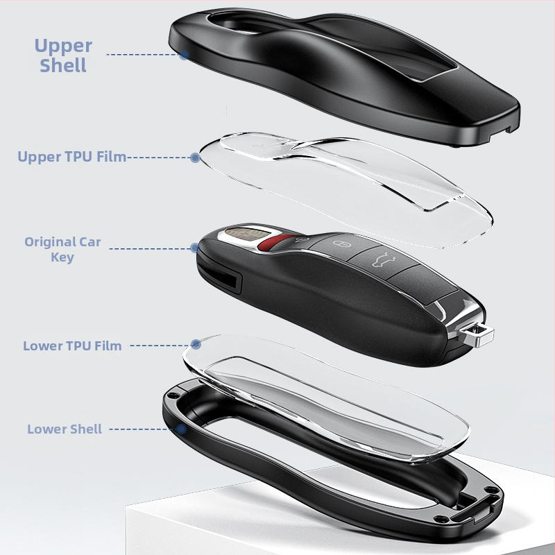 Θήκη κλειδιού Porsche, κράμα αλουμινίου, δερμάτινο λουράκι, υψηλής ποιότητας στυλ, συμβατή με Cayenne, 911 και Panamera, δυνατότητα εξατομίκευσης